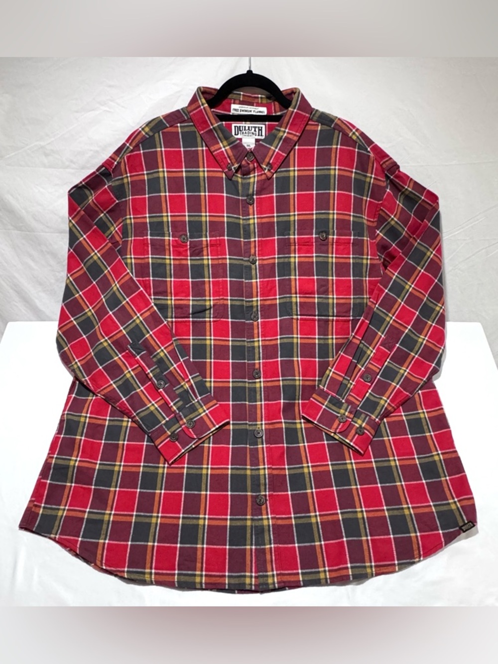 Duluth Trading Co Free Swingin Flannel Button Down Shirt Red Plaid 2XL Mens XXL
